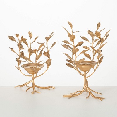 Sullivans 11.75" & 9.75" Gold Leaf & Vine Candle Holders Set of 2, Metal