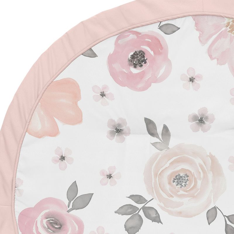 Sweet Jojo Designs Girl Baby Tummy Time Playmat Watercolor Floral Pink Grey and White, 4 of 6