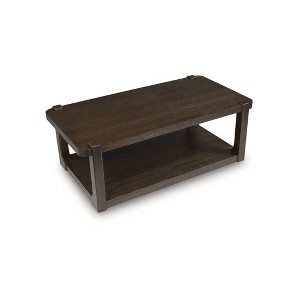 Signature Design by Ashley Breckington Coffee Table - Dark Brown Wood Finish with Rolling Casters, Lower Shelf Storage - 1 of 4