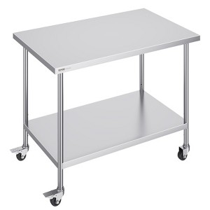 VEVOR Stainless Steel Work Table 30 x 48 x 38 Inch, with 4 Wheels, 3 Adjustable Height Levels, Heavy Duty Food Prep Worktable, Silver - 1 of 4