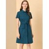 INSPIRE CHIC Women's Point Collar Front Elastic Waist Drawstring Mini Shirt Dress with Pocket - 2 of 4