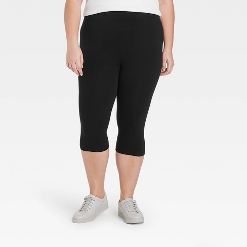 Women's Plus Size High-waist Cotton Blend Seamless Capri Leggings