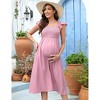 Coolmee Women's Summer Maternity Midi Dresses Cap Ruffle Flying Sleeve Square Neck Smoked Flowy Pleated Babydoll Dress - 4 of 4