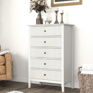 Heynemo  Fluted 5 Drawer Dresser for Bedroom, Tall Chest of Drawers with Ball Bearing Slide, Ideal for Living Room - 1 of 4
