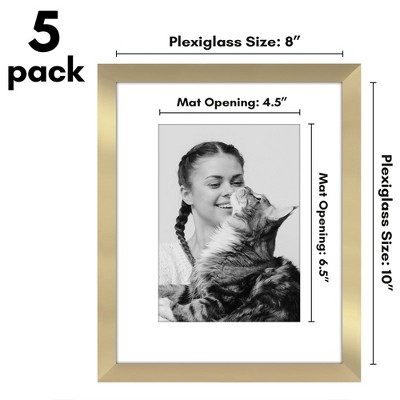 Elegant Gold 8x10 Picture Frames with Plexiglass Cover - Set of 5