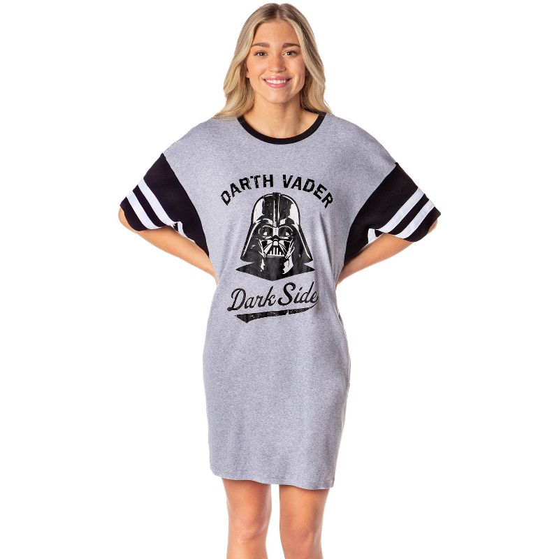 Star Wars Womens' Distressed Darth Vader Nightgown Sleep Pajama Shirt Grey, 1 of 5