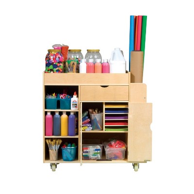 Birch Rolling Art Activity Cart with Storage Shelves