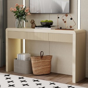 Okak Stylish Wooden Console Table with 3 Fluted Drawers,Modern Narrow Entryway Table,Behind Couch Froyer Table for Hallway,Living Room - 1 of 4
