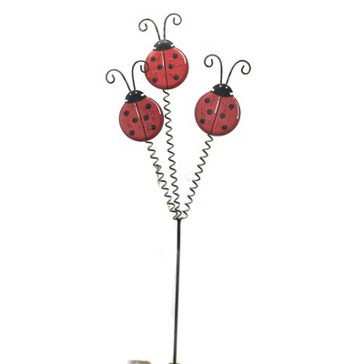 Home & Garden 34.5" Triple Lady Bug Stake Good Fortune Round Top Collection  -  Decorative Garden Stakes