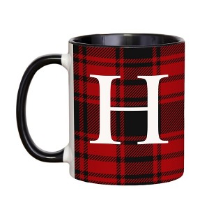 Personalization Mall Christmas Red Plaid Initial Coffee Mug - 1 of 3