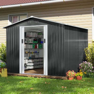 Sandinrayli 8.4 ft. W x 8.4 ft. D Outdoor Storage Metal Shed Garden Tool Steel Shed with Sliding Doors and Vents(70.56 sq. ft.)