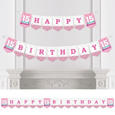 Big Dot of Happiness Girl 15th Birthday - Teen Birthday Party Bunting Banner - Party Decorations - Happy Birthday