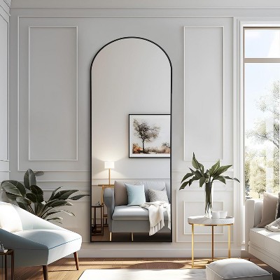 Black 63x20 inch metal arch stand full length mirror.