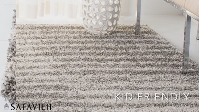 Navy and Ivory Striped Round Shag Area Rug, 8' x 10'