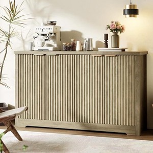 Fluted 4-Door Buffet Sideboard Cabinet with Adjustable Shelf - Modern Wood Console Table with Spacious Tabletop - 1 of 4