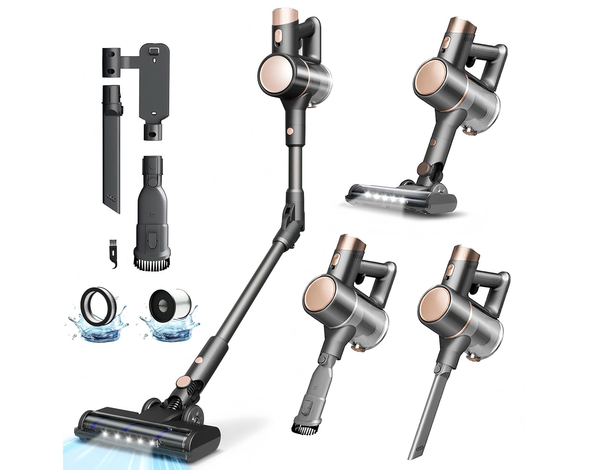 Cordless Vacuum Cleaner, Lightweight Stick Vacuum with Bendable Wand, 40Mins Runtime, 8-in-1 Rechargeable Powerful Suction Vacuum for Home