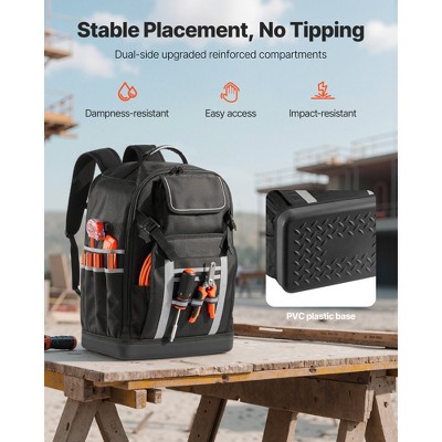 VEVOR Tool Backpack, 56 Pockets, Heavy-duty Tools Storage Organizer Bags with Molded Base, Electrician Jobsite Backpack, Black+Gray — фото 6