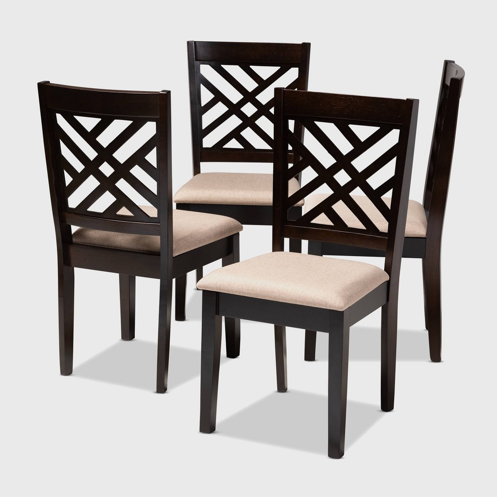 Photos - Chair Set of 4 Caron Finished Wood Dining  Brown - Baxton Studio
