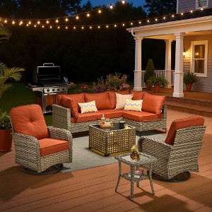 HOMLUX 8-Piece Outdoor Modular Sofa Set w/ Lamp Coffee Table