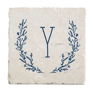 Personalization Mall Farmhouse Floral Personalized Letter Tumbled Stone Coaster Set - 1 of 1
