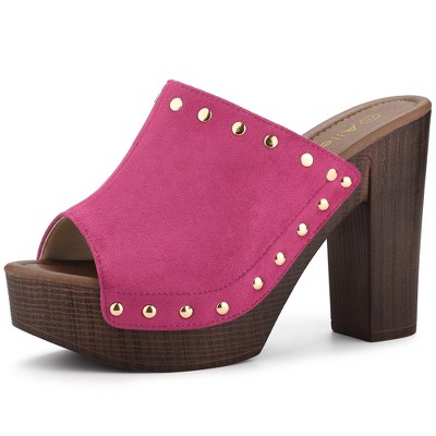 Allegra K Women's Open Round Toe Platform Block Heel Slides Sandals