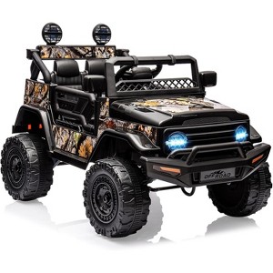 12V Ride On Truck for Kids, Battery Powered Electric Car w/ Remote Control, LED Lights, Music, Openable Doors, 4-Wheeler Toy Vehicle Gift, White - 1 of 4