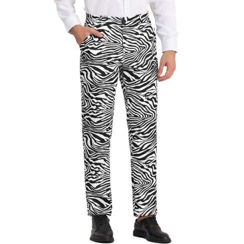 Lars Amadeus Men's Flat Front Party Prom Animal Printed Pants Zebra Print 32