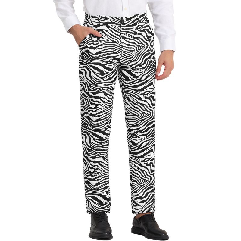 Lars Amadeus Men's Flat Front Party Prom Animal Printed Pants, 1 of 7