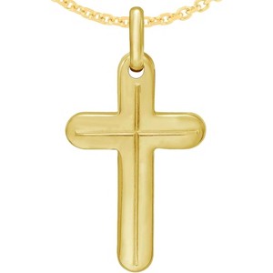 14k Yellow Gold 0.9" Rounded Cross Charm Pendant with optional Adjustable Chain Necklace - 1 of 4