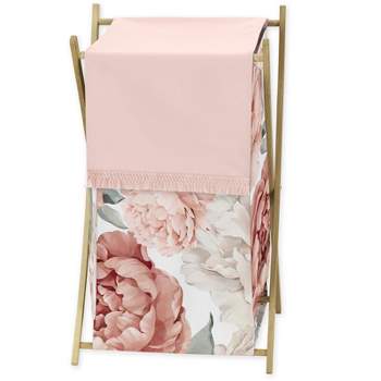 Sweet Jojo Designs Girl Laundry Hamper Peony Floral Garden Pink and Ivory