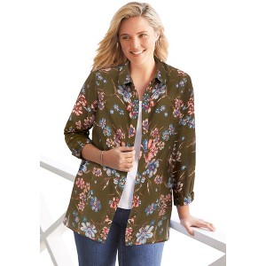 Woman Within Crinkle Button-Front Shirt - 1 of 2