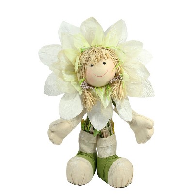 Northlight 29" Ivory, Green and Yellow Spring Floral Standing Sunflower Girl Decorative Figure