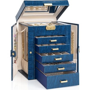 4-Tier Leather Jewelry Box with 3 Drawers Lockable Mirror and Organizer - 1 of 4