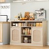 Rattan Buffet Cabinet with Storage, 47" Sideboard Storage Cabinet with 2 Rattan Doors, Natural Wood Accent Coffee Bar for Kitchen Dining Room - 4 of 4