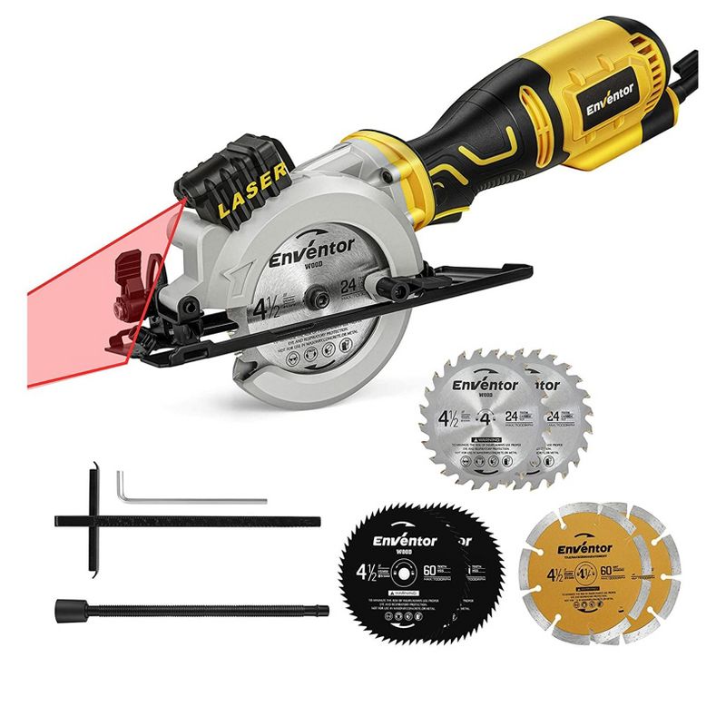 Enventor Yellow/Black 5.8 Amp Compact Circular Saw With 4.5 Inch Blades and Laser Guide, 1 of 7