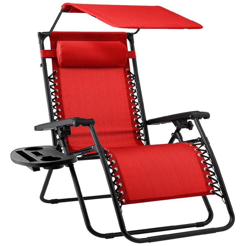 Best Choice Products Folding Zero Gravity Recliner Patio Lounge Chair w/ Canopy Shade, Headrest, Tray, 1 of 10