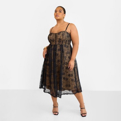 Rebdolls Women's Lorelei Lace Overlay Midi A Line Dress