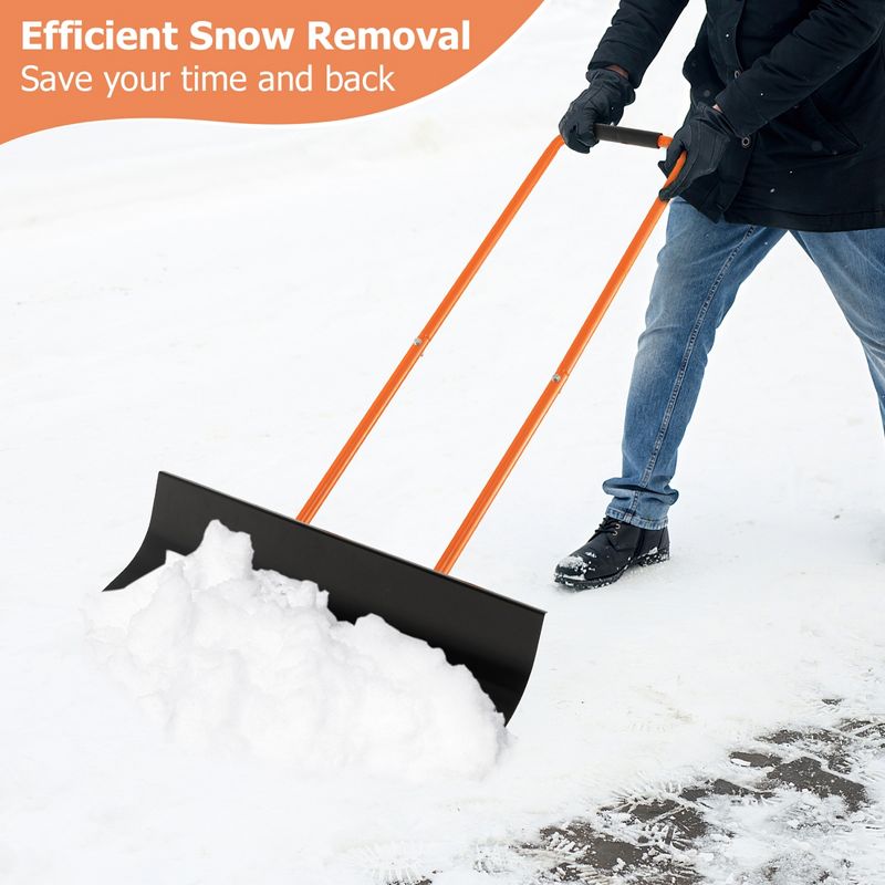 Costway 30" Snow Shovel Heavy-Duty Metal Adjustable Height Wheeled Snow Removal Pusher, 2 of 11