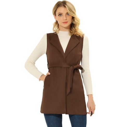 Allegra K Women's Suede Belted Long Sleeveless Blazer Vest : Target