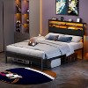 Furnulem Full Size Bed Frame with Headboard 2 Fabric Drawers Bed Featuring LED Lights Built-in Charging Station Storage Shelves No Box Spring Needed - 3 of 4