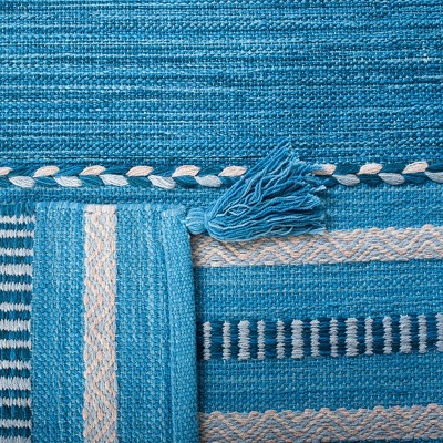 Coastal Breeze Blue/Grey Cotton Square Area Rug - 6'x6'