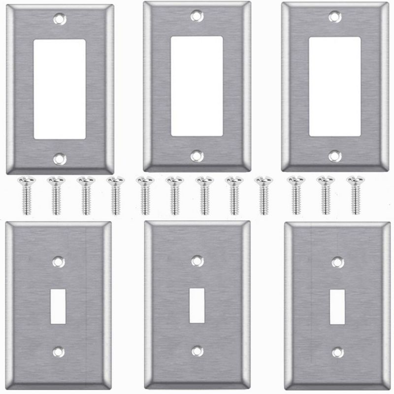 6Pcs Wall Plate Wall Socket Switch Plate Toggle Switch Modern Edge Decorative Double Round Plate Stainless Steel Outlet Covers, 1 of 8