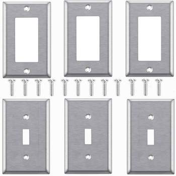 6Pcs Wall Plate Wall Socket Switch Plate Toggle Switch Modern Edge Decorative Double Round Plate Stainless Steel Outlet Covers
