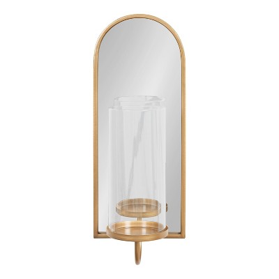 Elegant Gold Arched Mirror Wall Sconce with Candle Holder, 6x5x16