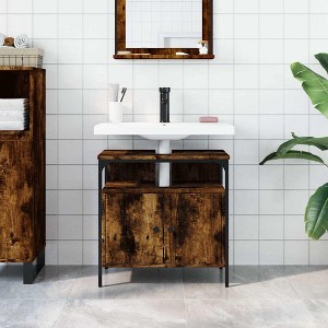CLIHOME Engineered Wood Bathroom Sink Cabinet with Powder-Coated Steel Frame, Modern Storage Sideboard Cupboard for Toiletries - 1 of 4