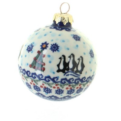 Blue Rose Polish Pottery Arctic Holidays Large Christmas Ball