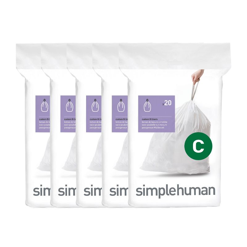 simplehuman 10L-12L Code C Custom Fit Trash Bags Liner White, 1 of 5