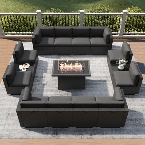 LayinSun 15 Piece Patio Furniture Set with Fire Pit Table, Outdoor Conversation Sets Wicker Rattan Sectional Sofa with Coffee Table - 1 of 4