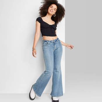 Women's High-Rise Foldover Straight Jeans - Wild Fable™ Light Wash 12
