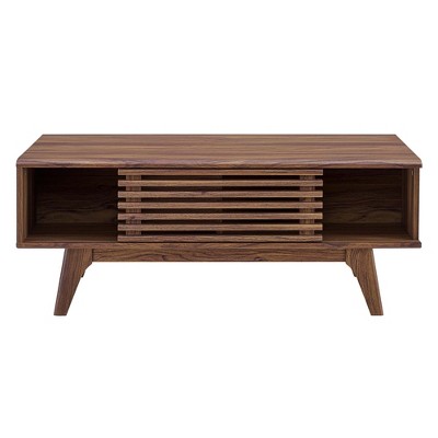 Mid-Century Modern Walnut Grain Laminate Coffee Table, 43 in